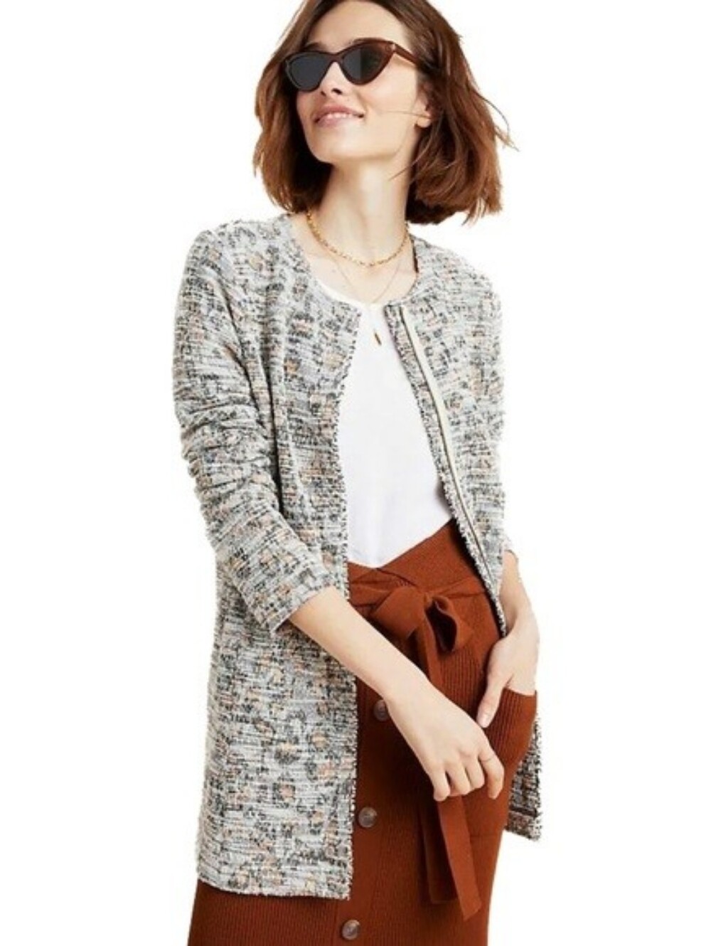 Dolan Left Coast Collection Leopard Print Tweed Blazer Zip Up L